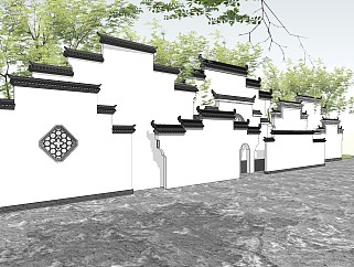 新中式马头墙徽派影壁景墙屋檐房檐
