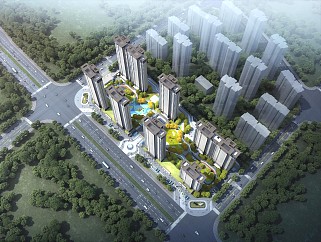 新中式小区建筑 高层住宅