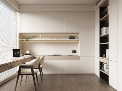 现代书房 书柜 书桌 书椅 摆件