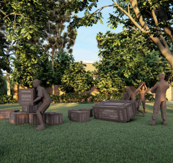 古代码头搬运工人场景雕塑SU模型