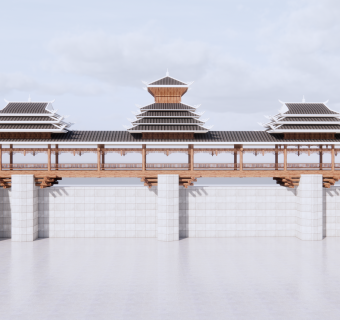 中式风雨廊桥SU模型