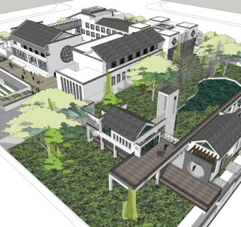 新中式酒店建筑SU