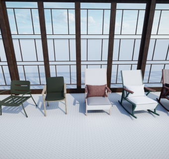 现代休闲沙发木式座椅 凳子躺椅组合
