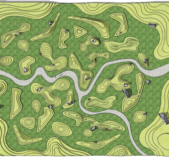 微地形景观 枯山水禅机 石头配景 等高线地形 精品景观场景 自然景观 度假村栈道