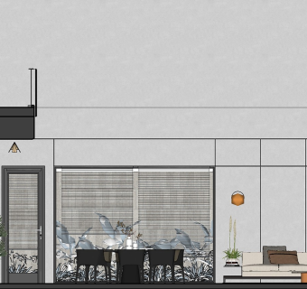 现代简约室内厨房客厅开放式SU模型