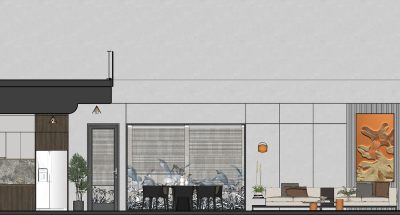 现代简约室内厨房客厅开放式SU模型