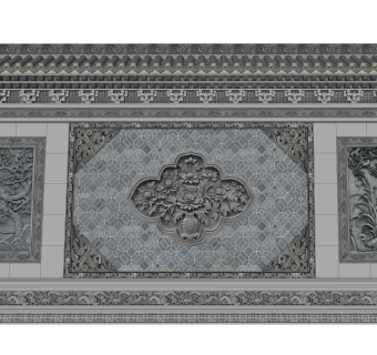 古建庭院景观照壁墙景墙su模型