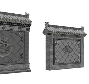 古建筑景墙中式壁画照壁合集SU模型