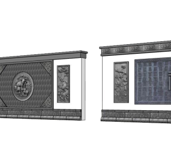 古建筑景墙中式壁画照壁SU模型
