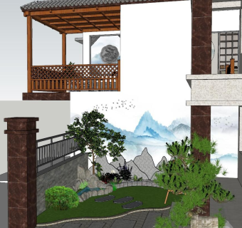 中式古建庭院建筑景观茶室小品