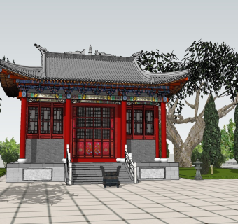 中式古建筑庙宇大殿歇山顶