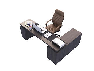 现代经理办公桌椅电脑打印机