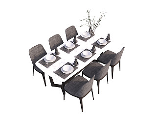 现代餐桌椅组合餐具花艺组合