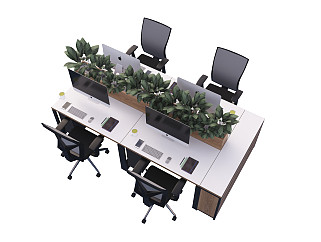 现代办公桌椅组合电脑花艺