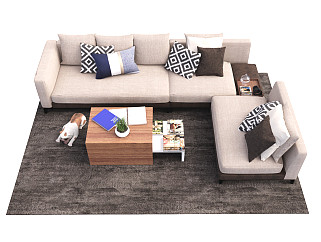 现代沙发茶几组合地毯摆件
