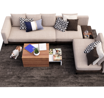 现代沙发茶几组合地毯摆件