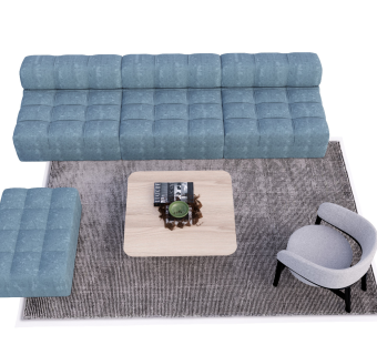现代沙发茶几组合地毯摆件花艺