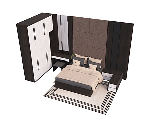 现代双人床床头柜衣柜梳妆台地毯