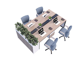 现代办公桌椅组合电脑绿植