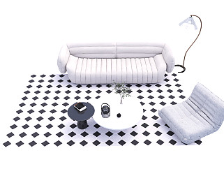 现代沙发茶几组合地毯摆件落地灯花艺