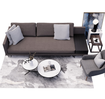 现代沙发茶几组合地毯台灯花艺摆件装饰画