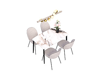现代餐桌椅组合花艺茶具吊灯