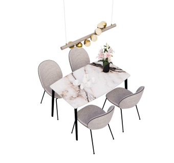 现代餐桌椅组合花艺茶具吊灯