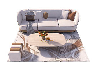 现代沙发茶几组合地毯花艺