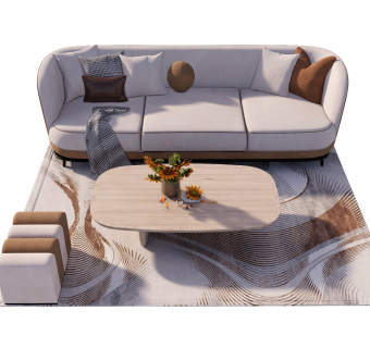 现代沙发茶几组合地毯花艺