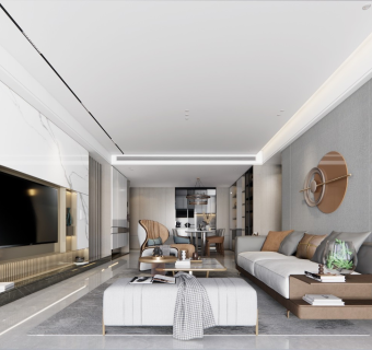 现代轻奢简约风 客餐厅 沙发茶几组合 餐桌餐椅组合 电视背景 沙发背景