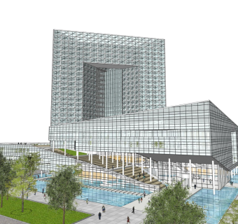 现代玻璃幕墙高层办公建筑综合体