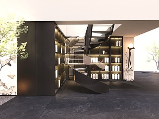 現代風格別墅旋轉玻璃扶手樓梯