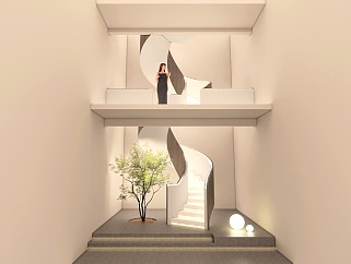 现代风格别墅旋转玻璃扶手楼梯