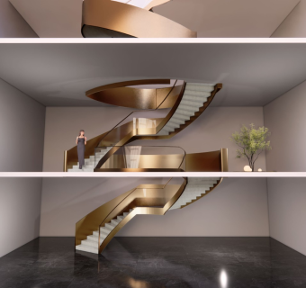现代新中式风格别墅玻璃旋转楼梯