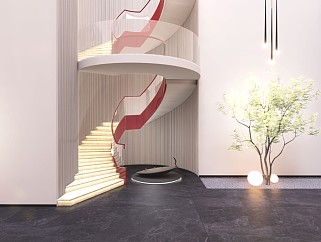 现代新中式风格别墅玻璃旋转<em>楼梯</em>
