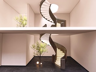 現代新中式風格別墅玻璃旋轉樓梯