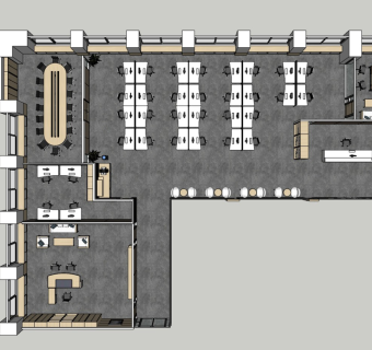 现代风格办公室会议室开敞办公室经理室su模型