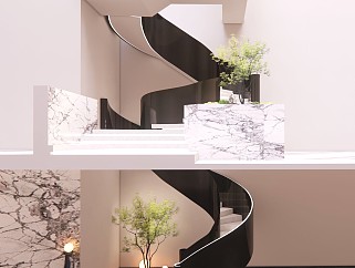 現代新中式風格別墅玻璃旋轉樓梯