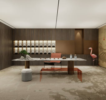 现代新中式风格别墅茶室su模型