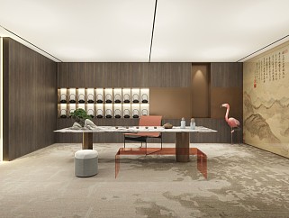 现代新中式风格别墅茶室su模型