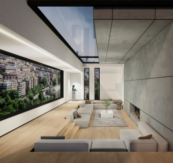 现代新中式风格别墅下沉式会客厅天井su模型