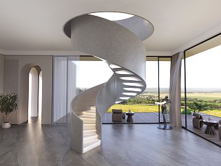 現代新中式風格別墅旋轉樓梯su模型