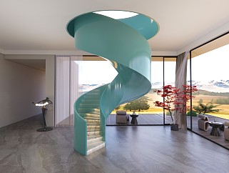 现代新中式风格别墅玻璃<em>旋转</em>楼梯