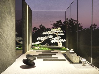 现代新中式风格别墅庭院花园景观小品su模型