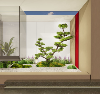 现代新中式风格庭院景观小品室内旱景su模型