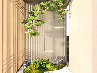 现代新中式风格庭院景观小品室内<em>旱</em>景su模型