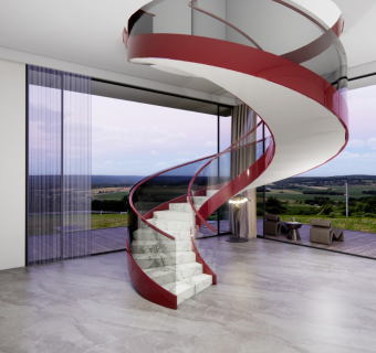 现代新中式风格旋转楼梯玻璃扶手楼梯su模型