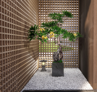 现代新中式风格庭院景观小品室内旱景观植物su模型