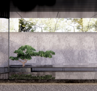 现代新中式风格别墅下沉式天井庭院花园植物景观su模型