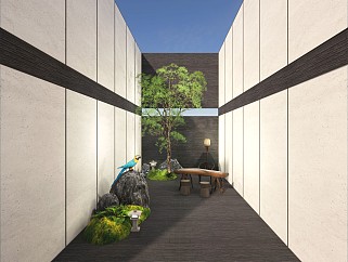 现代新中式风格庭院花园景观植物小品古筝<em>花鸟</em>su模型
